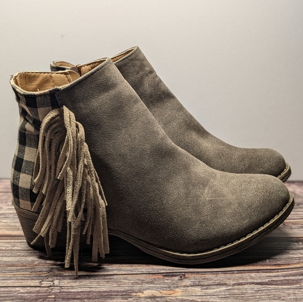 Buffalo Plaid Fringe Ankle Boots